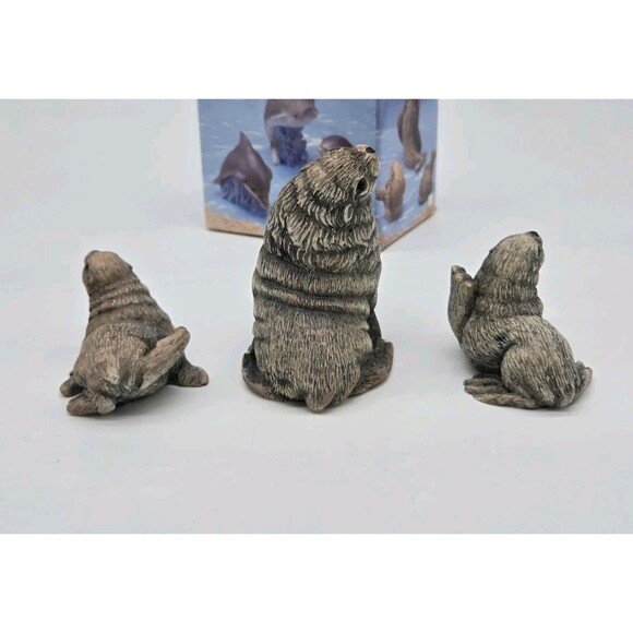 Vintage Animal Family Seal Family Figurine Set Of 3 Miniature Cute Seals Decor - Picture 9 of 16